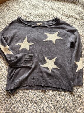 Blue Distressed Star Sweater